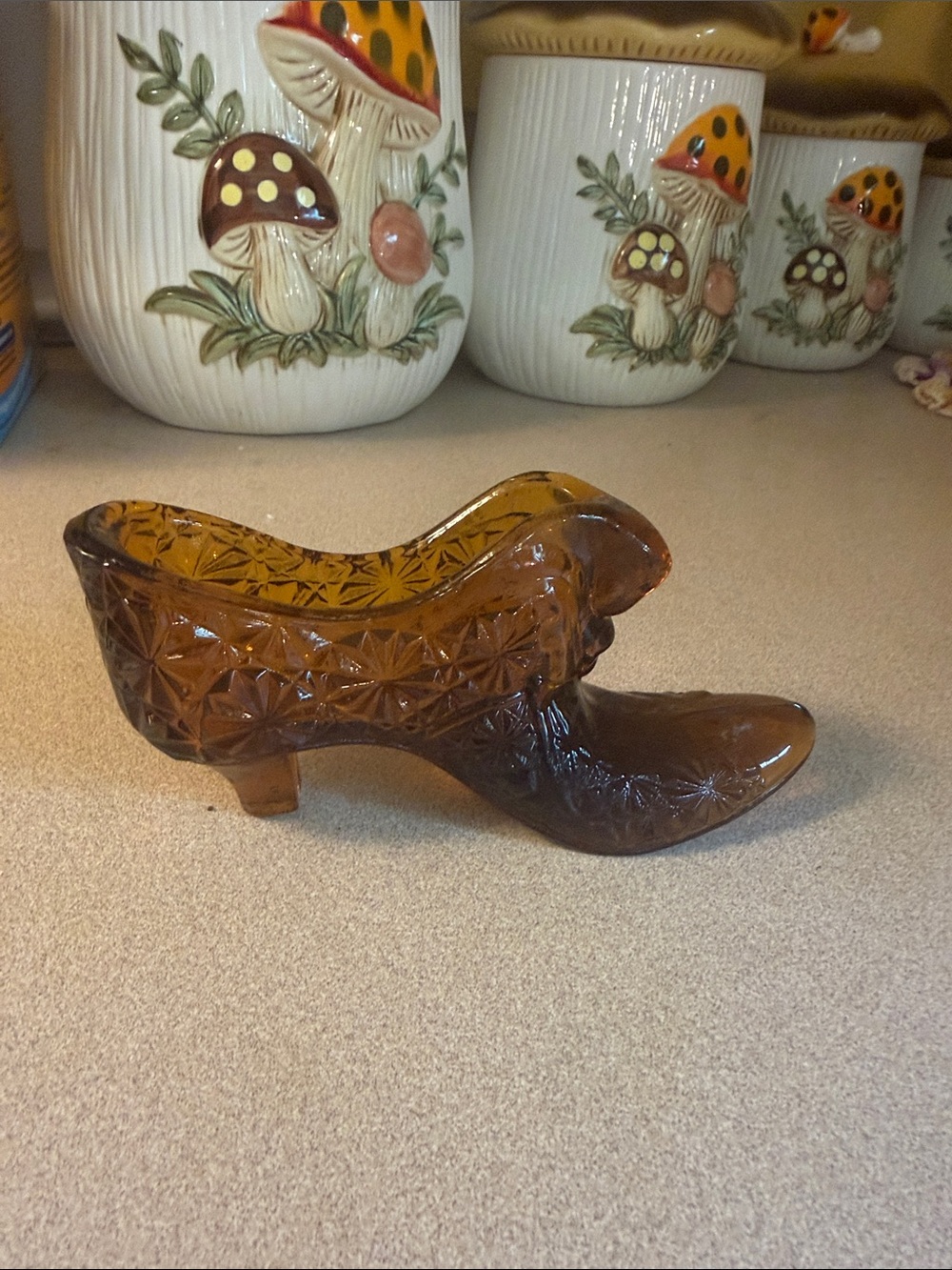 Vintage Amber Glass Shoe Décor - Women's Decorative Amber Shoe